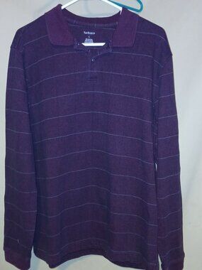Van Heusen Long Sleeve Polo Shirt Maroon Stripe Men's L